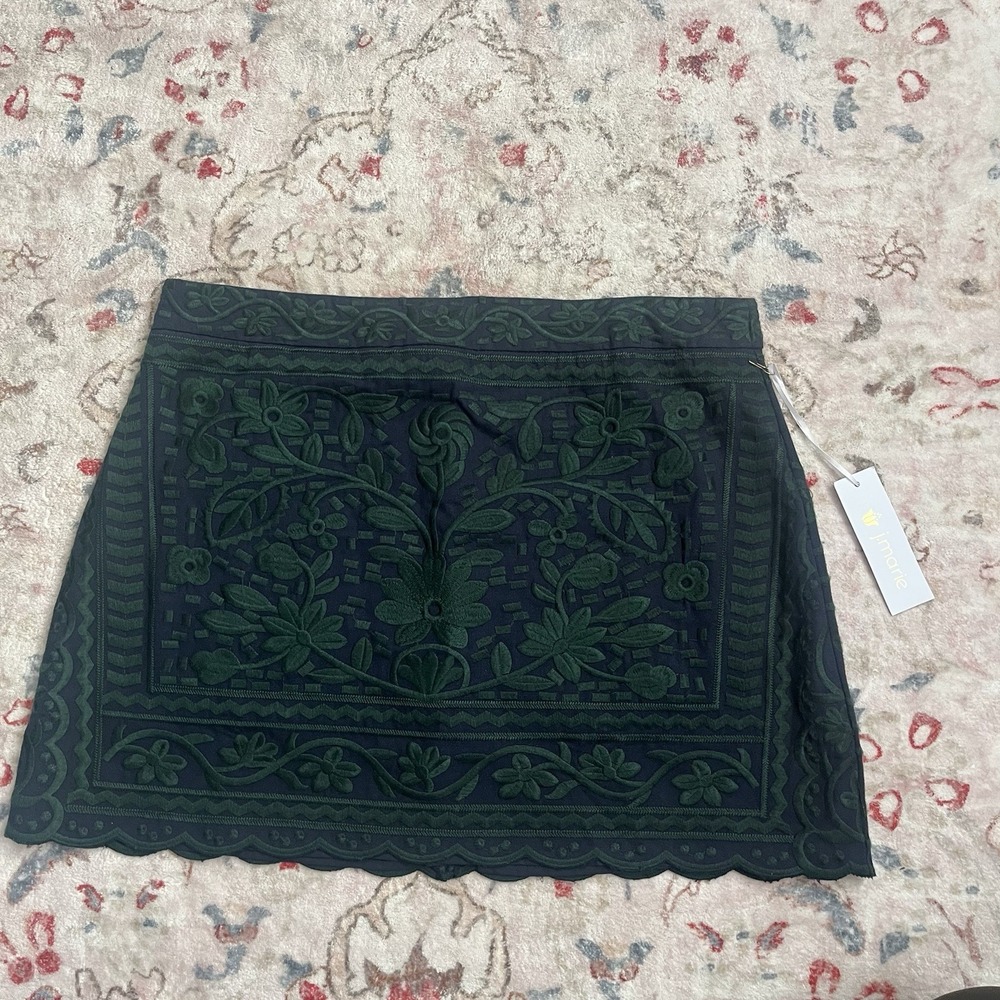 J Marie Juniors Laken Floral Embroidery Mini Pencil Skirt Large Party Green Blue